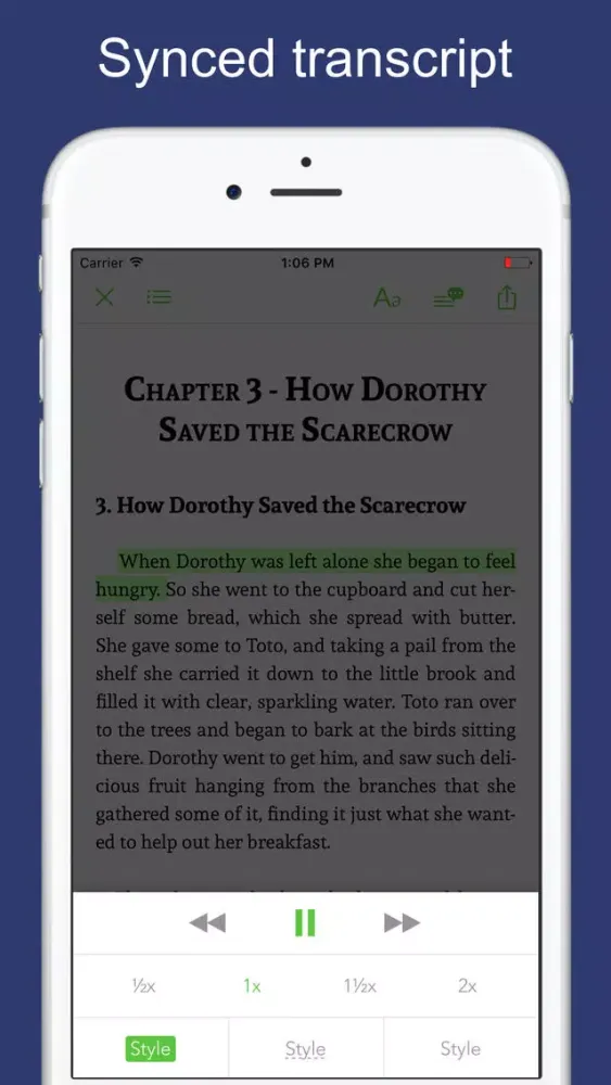 Screenshot di The Wonderful Wizard of Oz - sync transcript