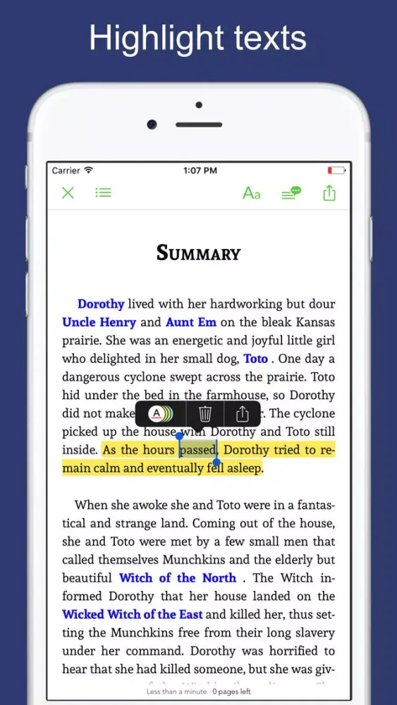 Screenshot di The Wonderful Wizard of Oz - sync transcript