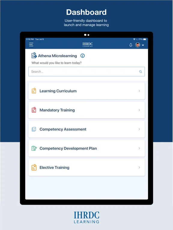 Ảnh chụp màn hình của IHRDC’s Learning Platform iPad 