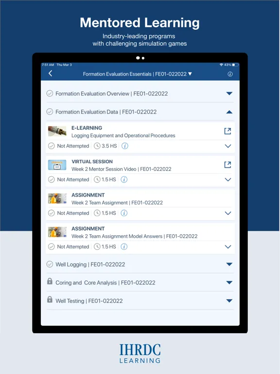 Ảnh chụp màn hình của IHRDC’s Learning Platform iPad 