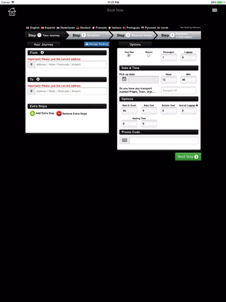 Taj Chauffeurs iPad  স্ক্রিনশট