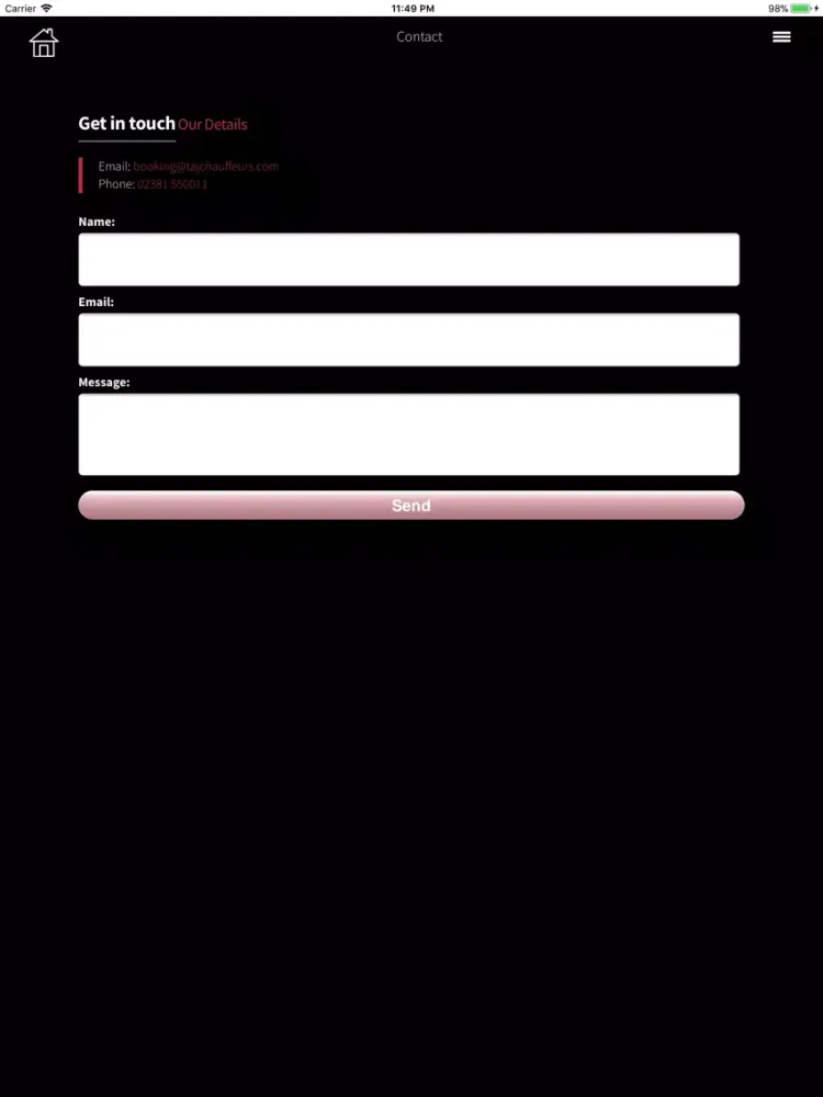 Taj Chauffeurs iPad  স্ক্রিনশট
