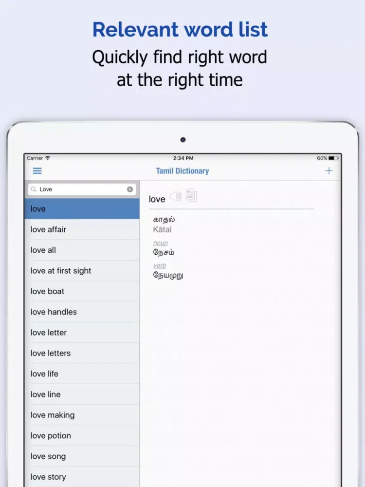 Tamil Dictionary Elite iPad 应用截图