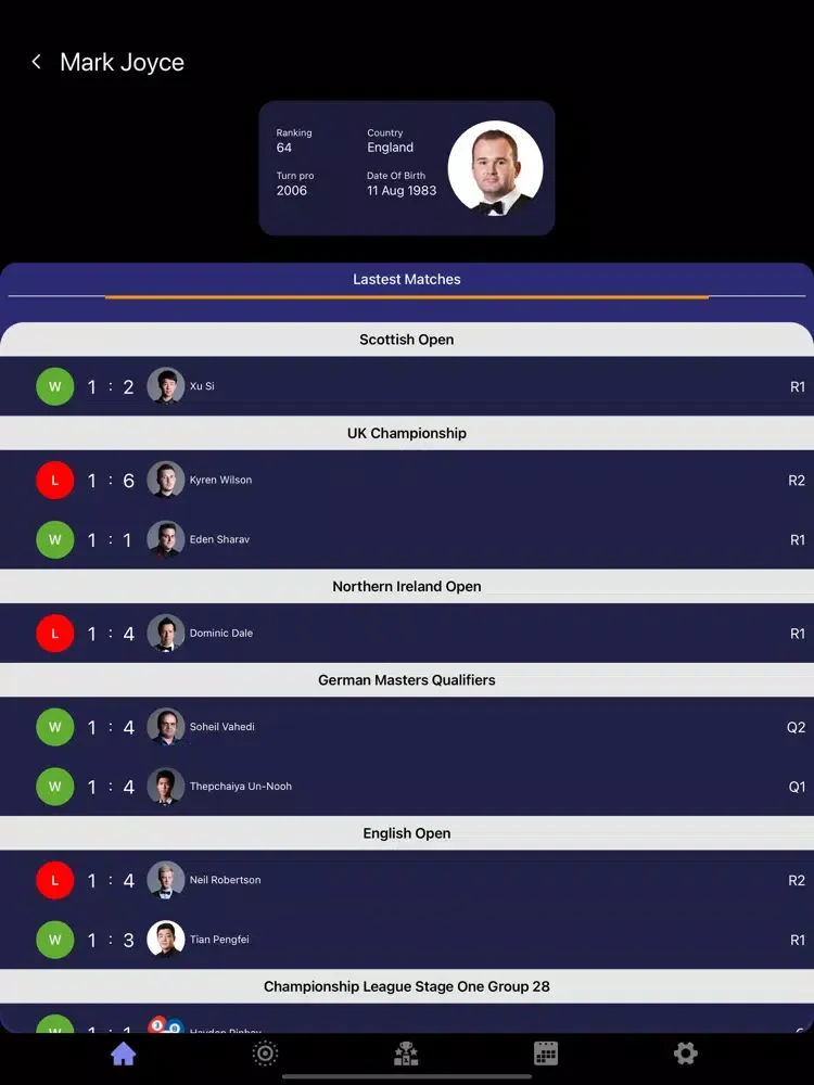 Snooker Live Score Billiards iPad  Screenshots