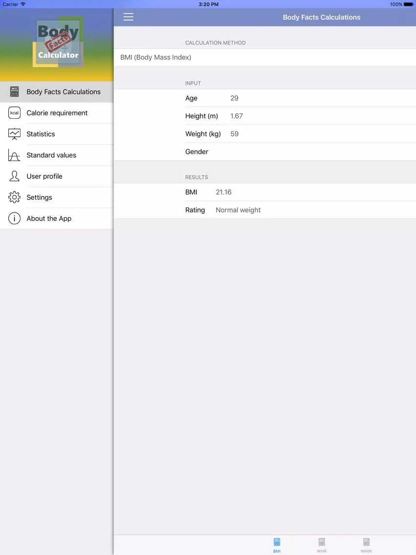 Ảnh chụp màn hình của Body Facts Calculator iPad 