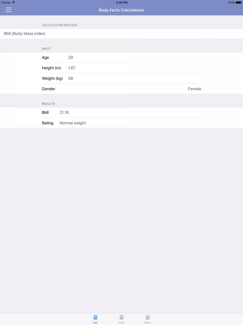 Ảnh chụp màn hình của Body Facts Calculator iPad 