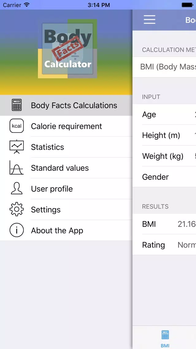 Ảnh chụp màn hình của Body Facts Calculator