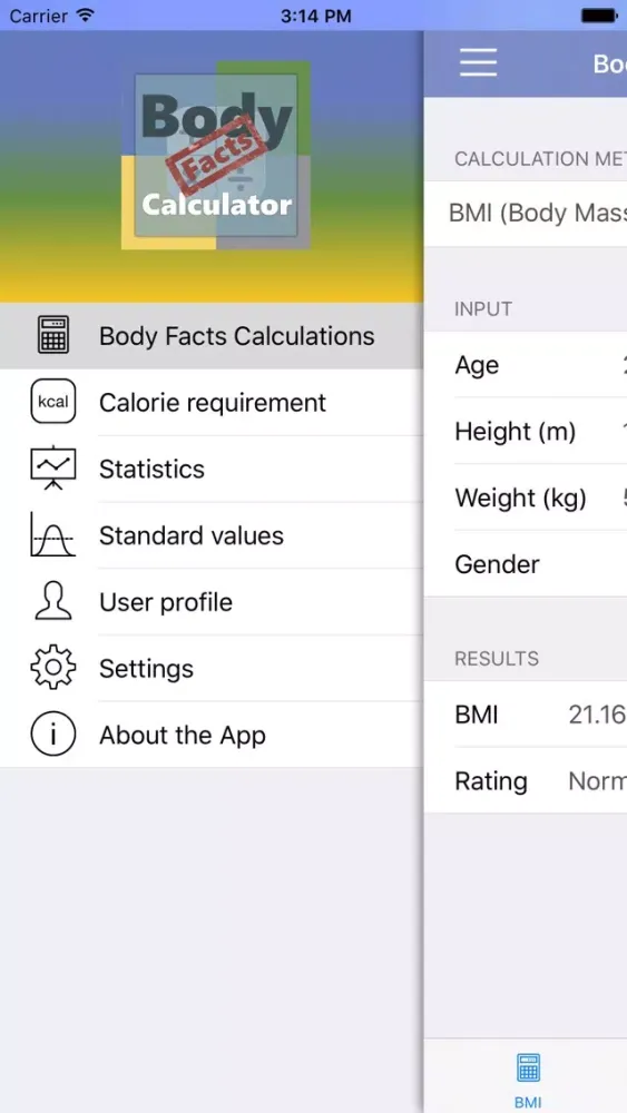 Capturas de tela do Body Facts Calculator