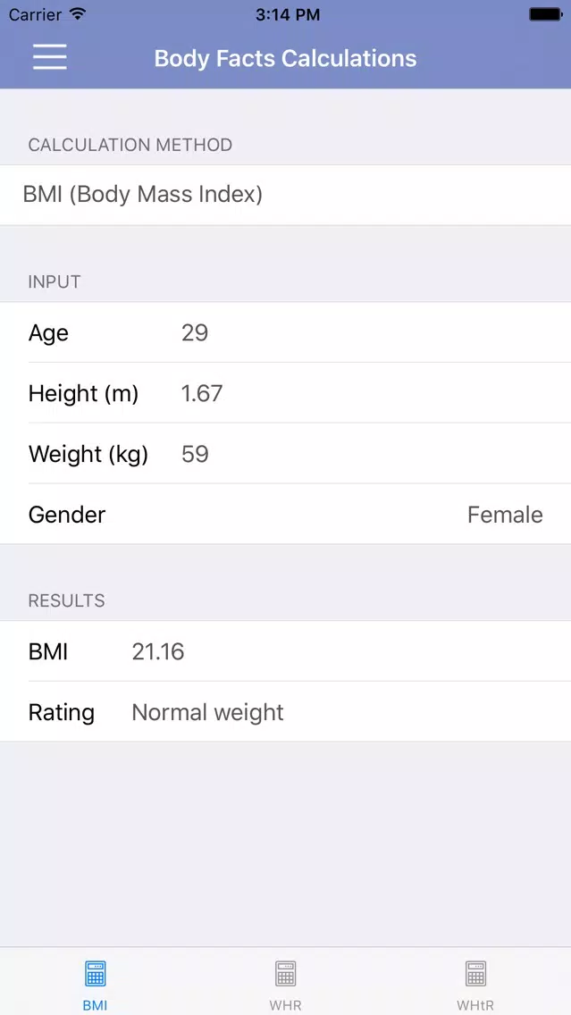 Ảnh chụp màn hình của Body Facts Calculator