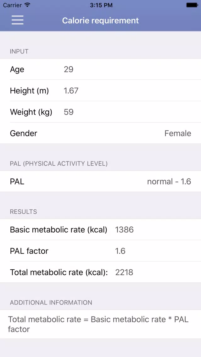Ảnh chụp màn hình của Body Facts Calculator