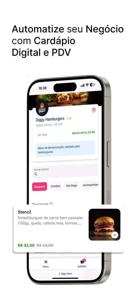 Tangkapan layar Cardápio Digital e PDV Diggy