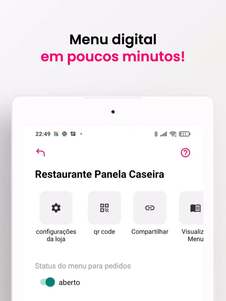 Tangkapan layar Cardápio Digital e PDV Diggy