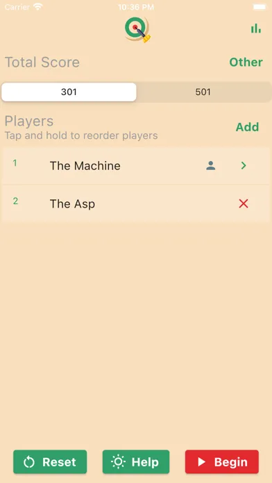 Tangkapan skrin Darts Score