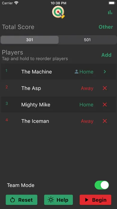 Tangkapan skrin Darts Score