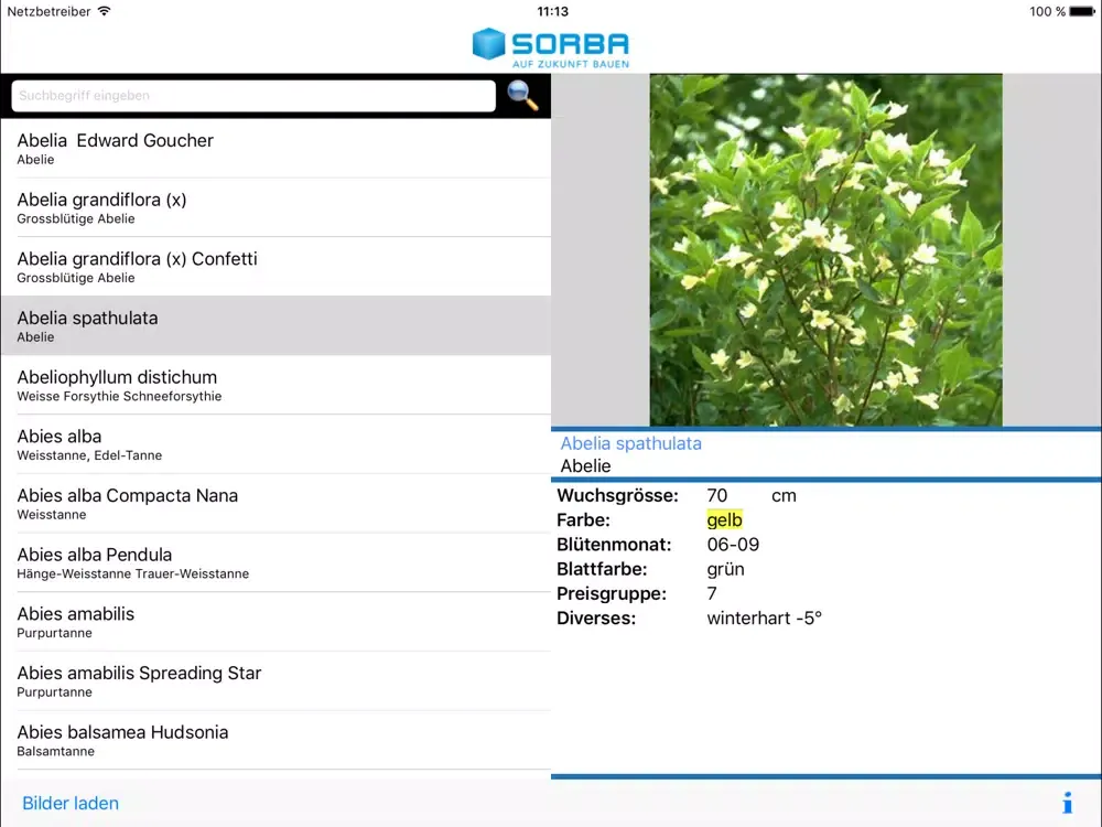 SORBA Pflanzen AX iPad  Screenshots