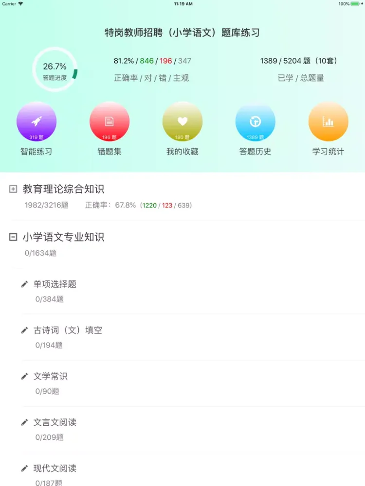 特岗教师招聘(小学语文)题库练习 iPad  Ekran Görüntüleri