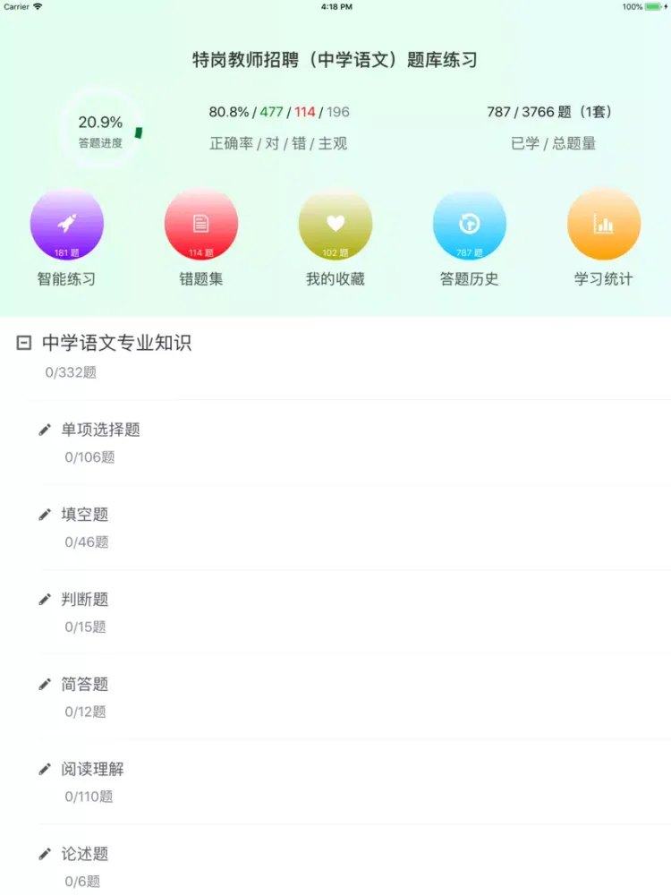 特岗教师招聘(中学语文)题库练习 iPad  スクリーンショット