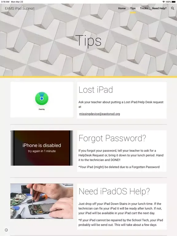 Screenshot di EAMS Support iPad 