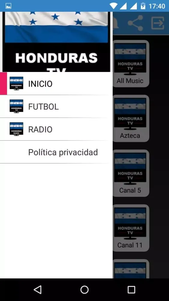 Capturas de tela do Television Honduras y emisoras