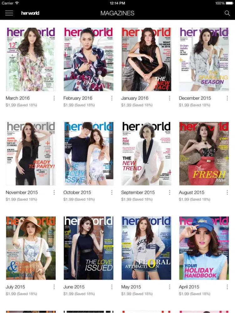 Tangkapan layar Her World Thailand iPad 
