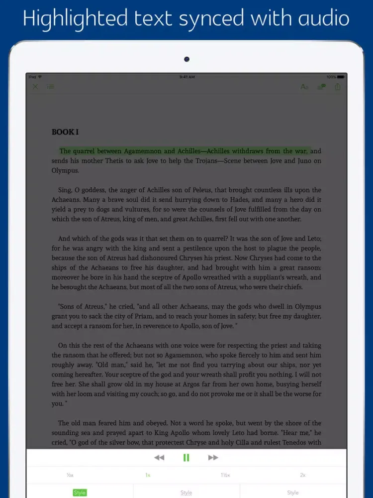 Ảnh chụp màn hình của The Iliad - notes, sync transcript iPad 