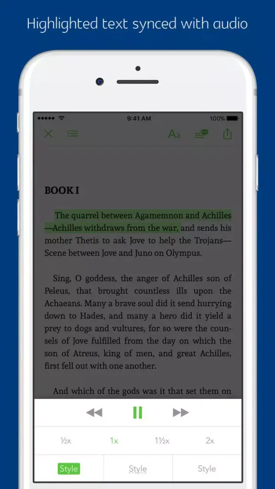 Ảnh chụp màn hình của The Iliad - notes, sync transcript