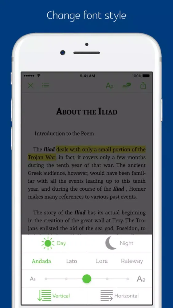 Ảnh chụp màn hình của The Iliad - notes, sync transcript
