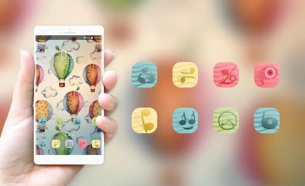 Theme for Girls: Hand Drawn Hot Air Balloon Skin Screenshots