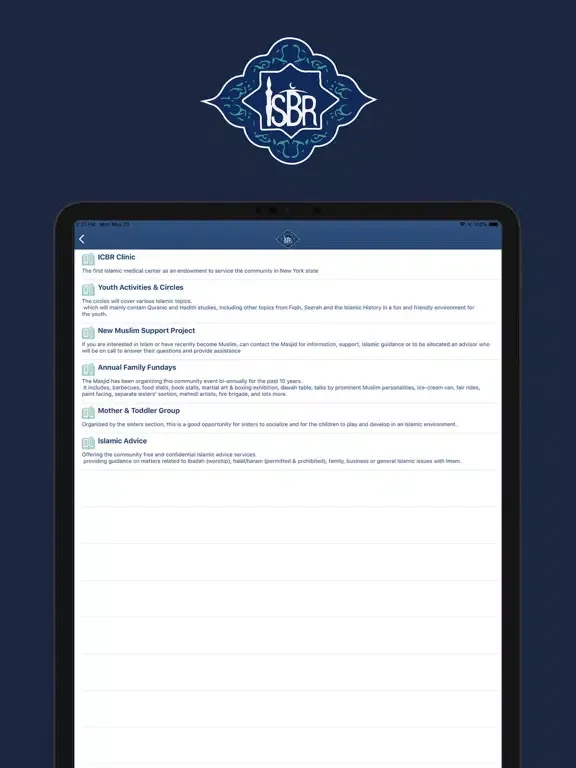 Capturas de tela do ISBR iPad 