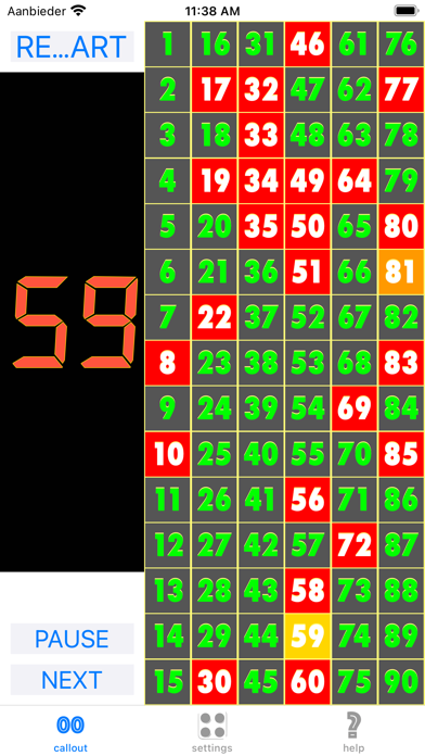 Tangkapan skrin Bingo callout