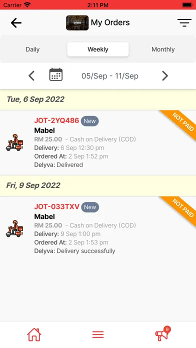 Capturas de tela do JustOrder.Today Merchant App