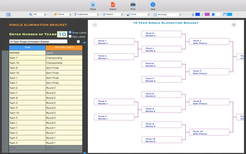 Tangkapan layar Tournament Bracket Generator