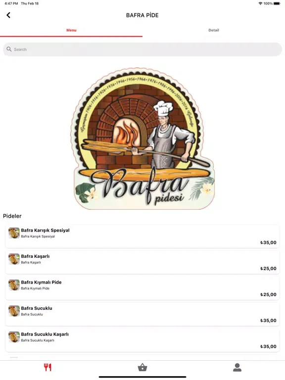 Ảnh chụp màn hình của Çerkezköy Bafra Pide iPad 