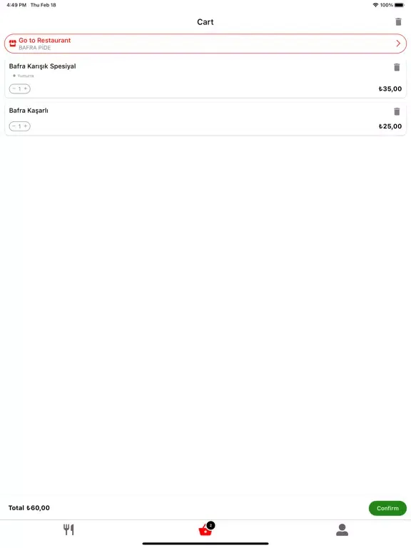 Ảnh chụp màn hình của Çerkezköy Bafra Pide iPad 
