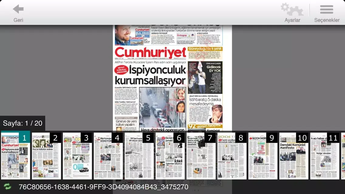 Ảnh chụp màn hình của Cumhuriyet E-Gazete