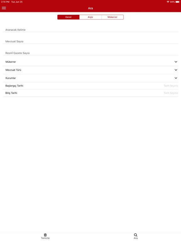 Tangkapan layar T.C. Resmi Gazete iPad 
