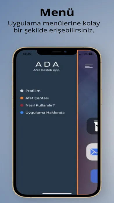 Tangkapan skrin ADA - Afet Destek App