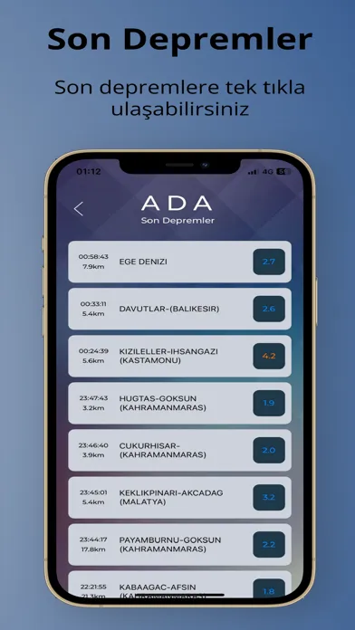 Tangkapan skrin ADA - Afet Destek App