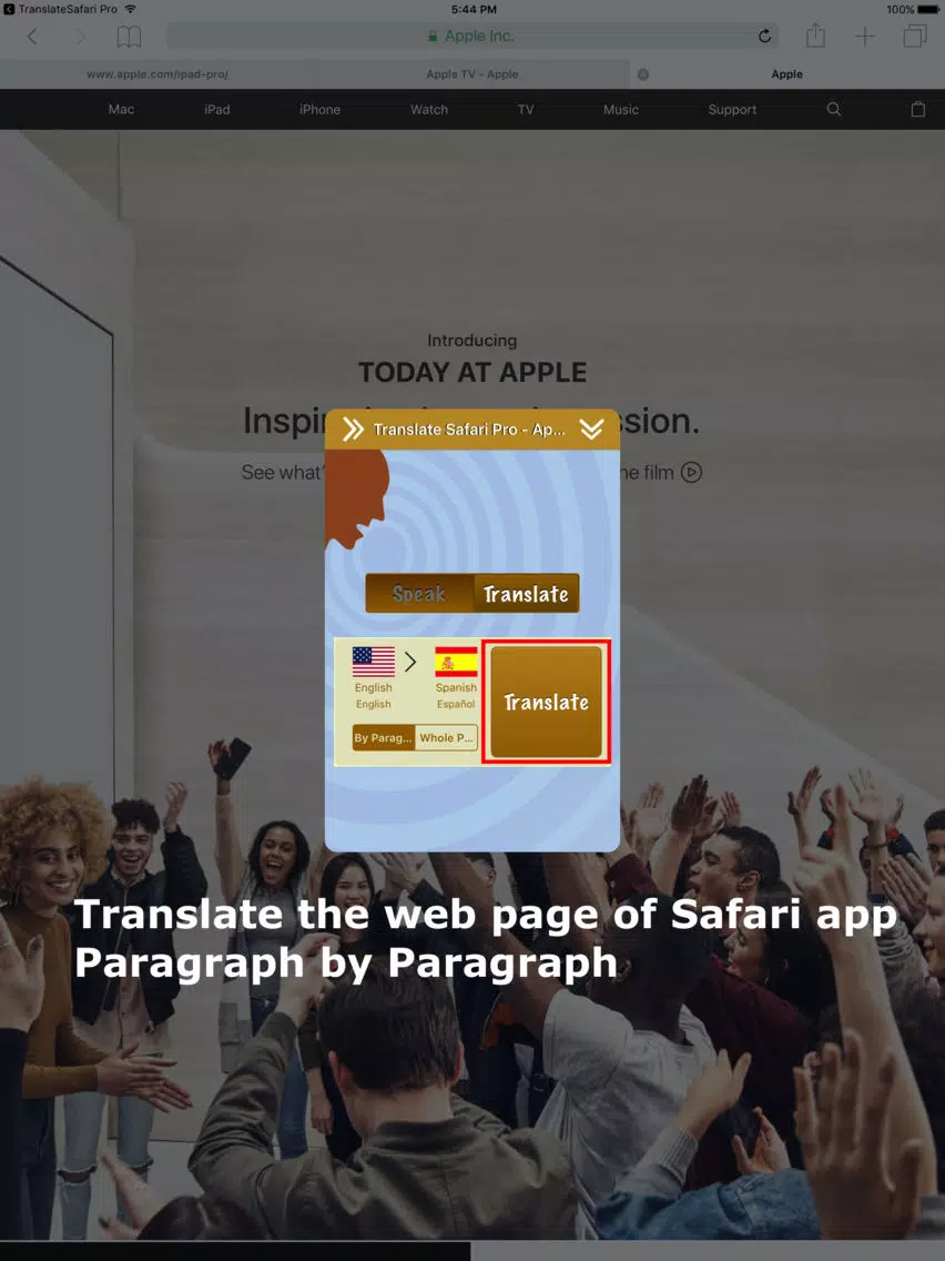 Tangkapan layar Translate Pro for Safari iPad 