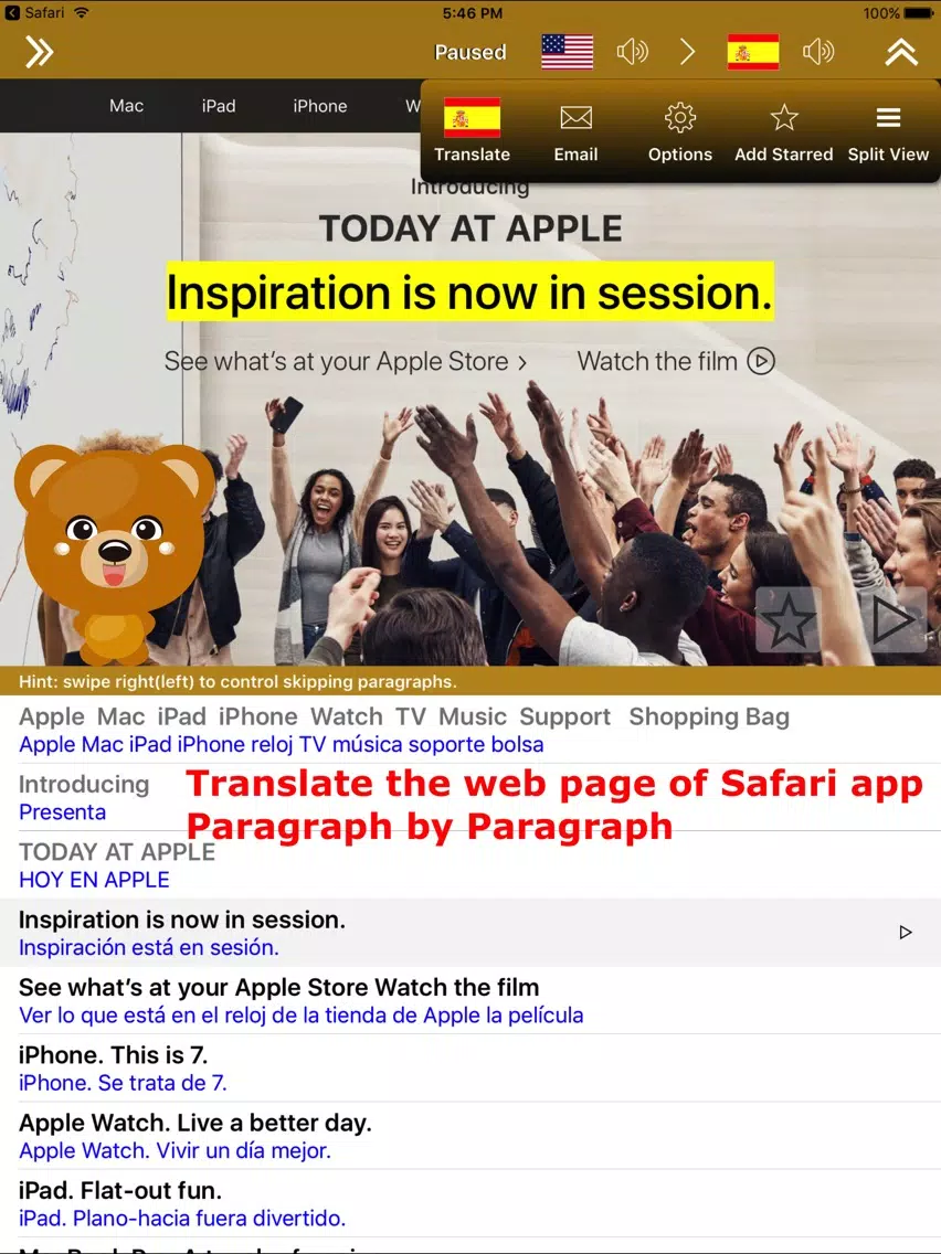 Tangkapan layar Translate Pro for Safari iPad 