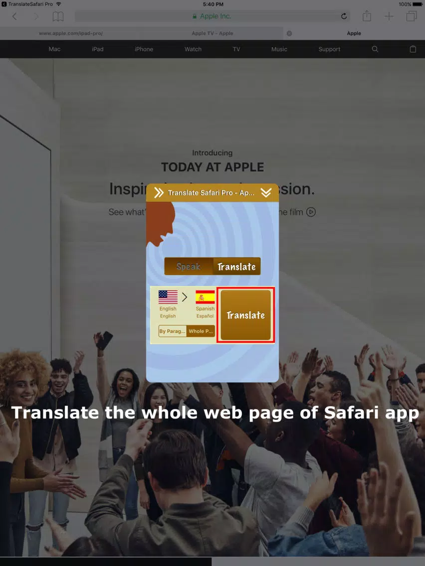 Tangkapan layar Translate Pro for Safari iPad 