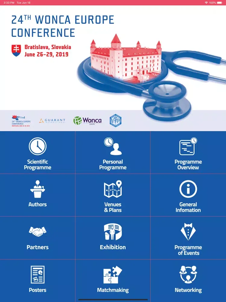 Capturas de tela do WONCA 2019 iPad 