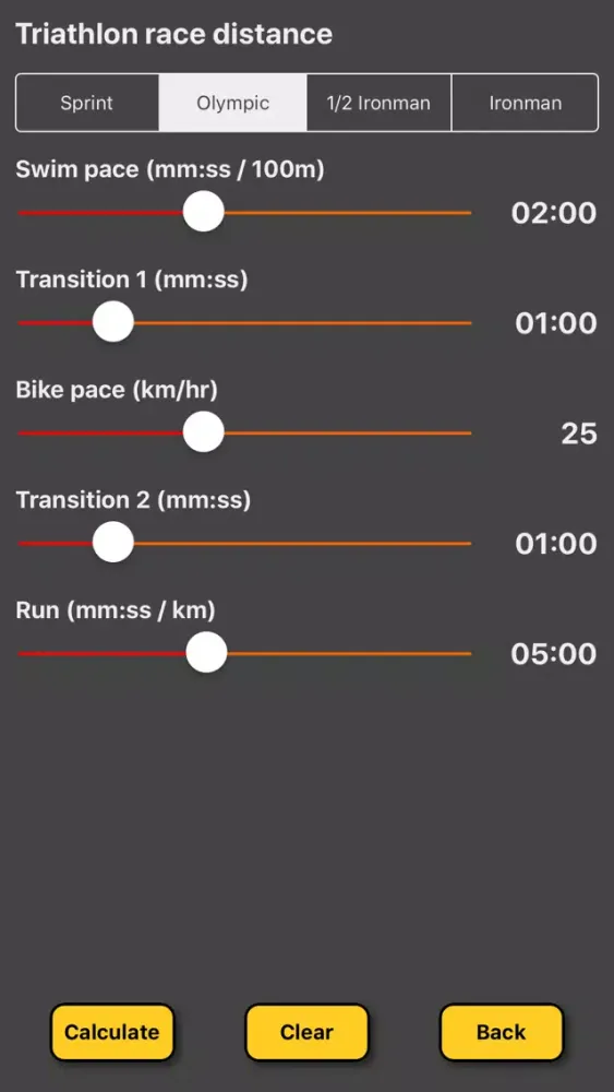 Capturas de tela do Triathlon Pace Calculator