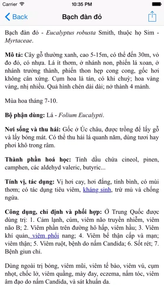 Ảnh chụp màn hình của Từ điển cây thuốc