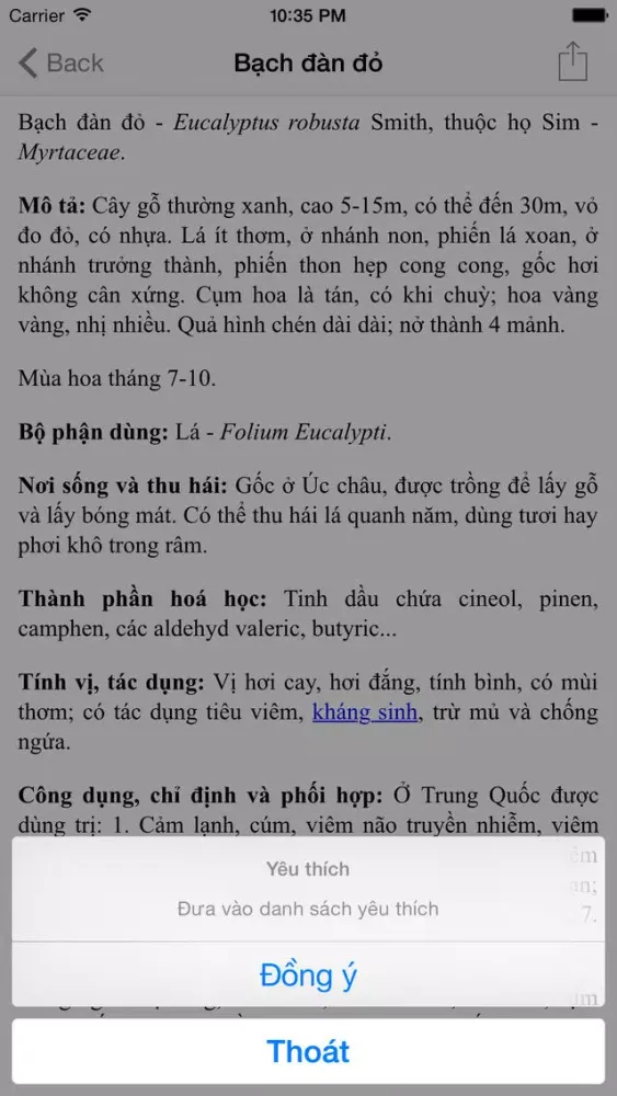 Ảnh chụp màn hình của Từ điển cây thuốc