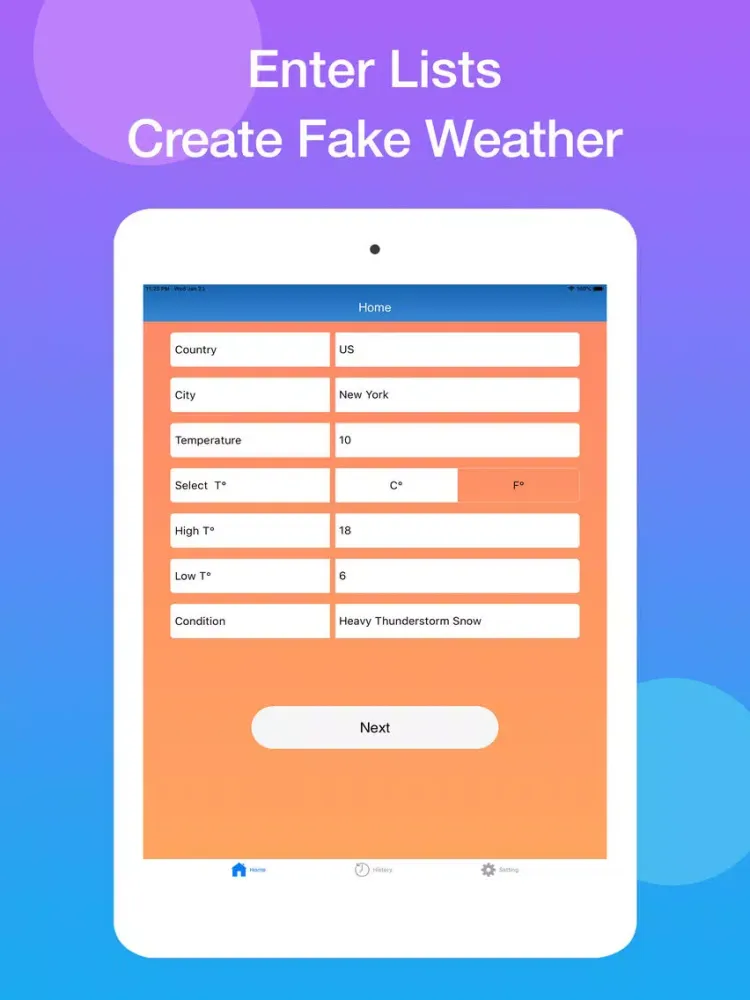 Capturas de pantalla de Create Fake Weather iPad 