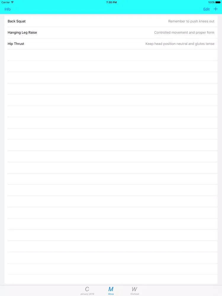 Ảnh chụp màn hình của GymCal iPad 