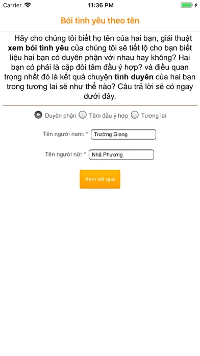 ภาพหน้าจอของ Bói Tình Yêu Theo Tên