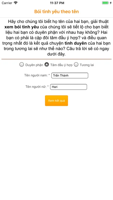 ภาพหน้าจอของ Bói Tình Yêu Theo Tên