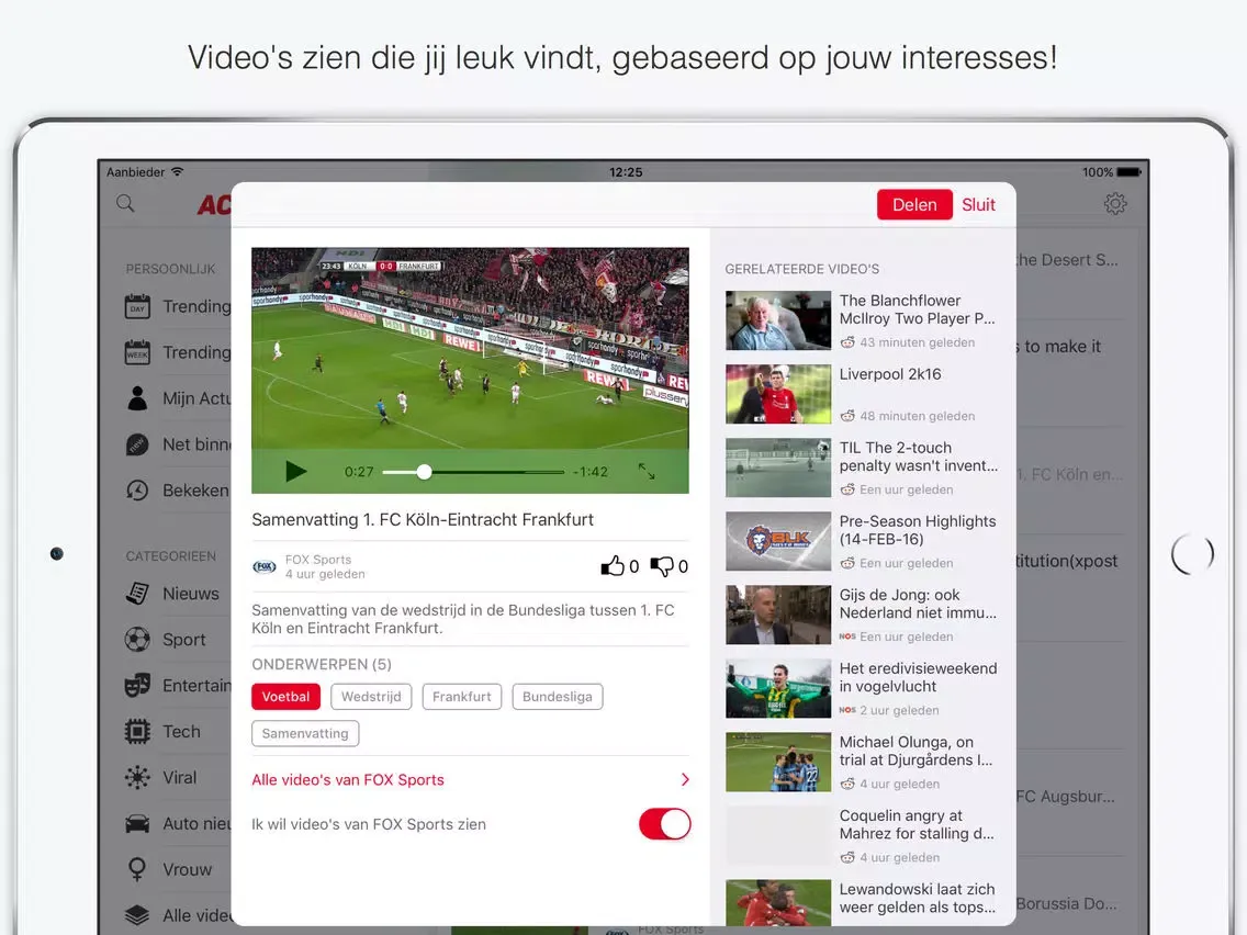 Tangkapan skrin Actueel TV iPad 